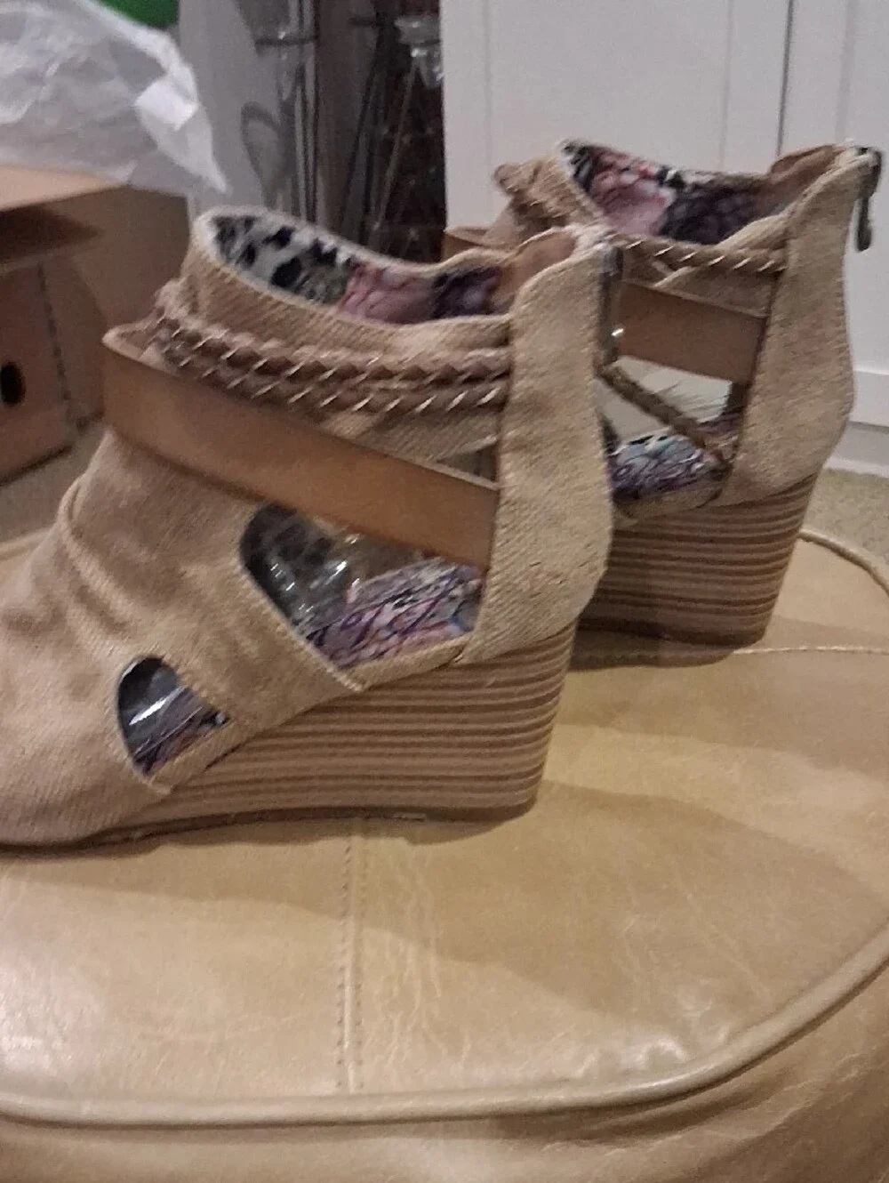 BLOWFISH Women's Tan Wedge Sandals with Braided Strap